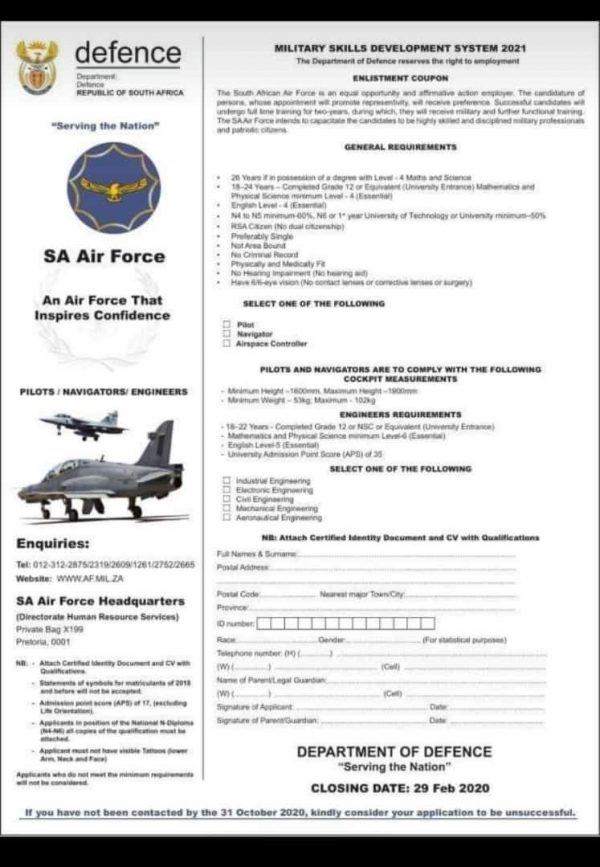Military Skills Development System SA Air Force 20232024 NG Student